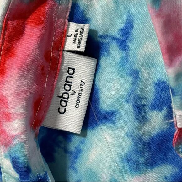 Cabana by Crown & Ivy men’s large casual tie dye button down shirt short sleeve - Picture 7 of 8